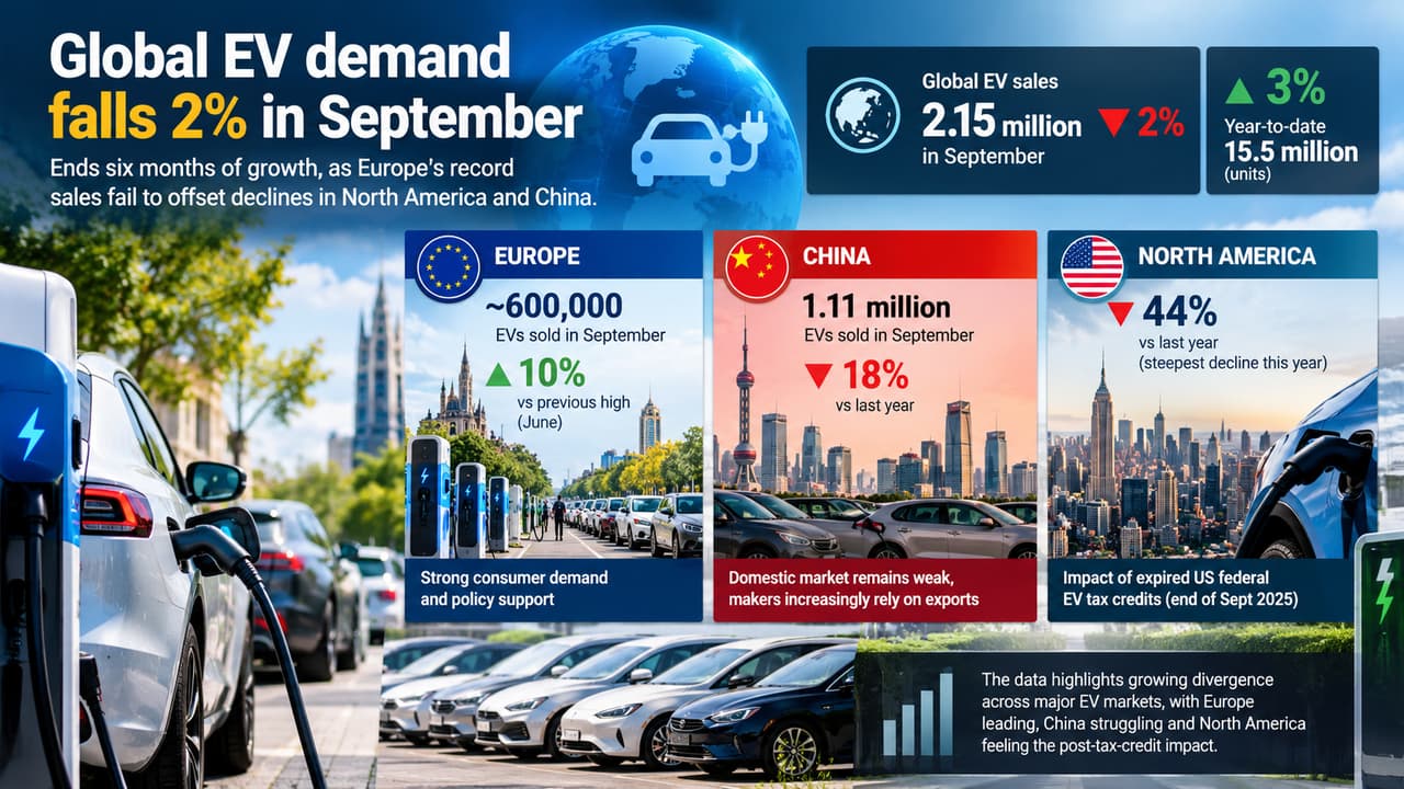 Global EV sales fall 2% in September, ending six-month growth streak