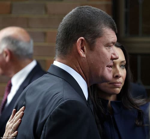 James Packer and ex-wife Erica laugh off street brawl in show of unity at funeral